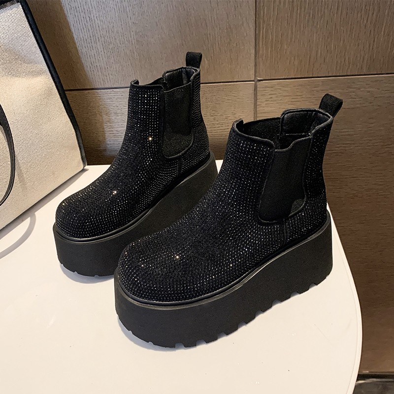 Quality Winter Clothing - Kaliteli Kristal Platform yarım çizmeler kadın