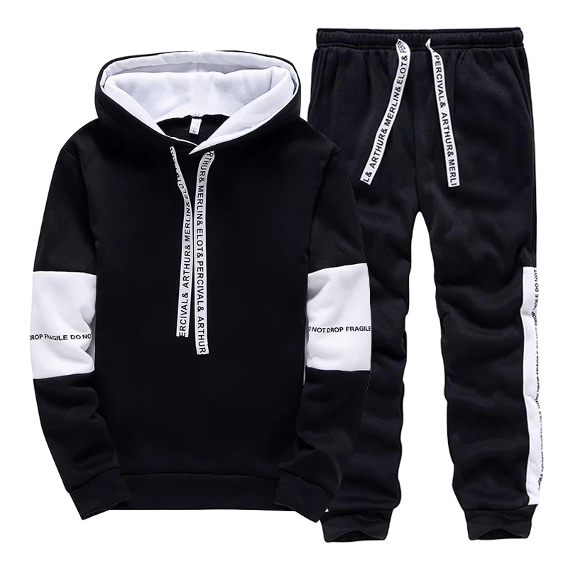 Winter Clothing Usa - Siyah Beyaz erkek Eşofman Moda Rahat