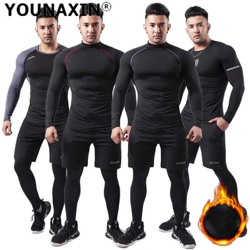 Winter Yoga Clothing - 3 parçalı erkek peluş sıcak spor