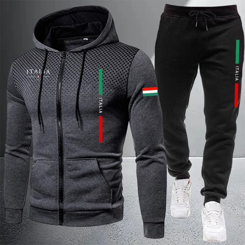 Winter Clothing Material - Erkek Eşofman Günlük Fermuarlı Kapüşonlu Sweatshirt
