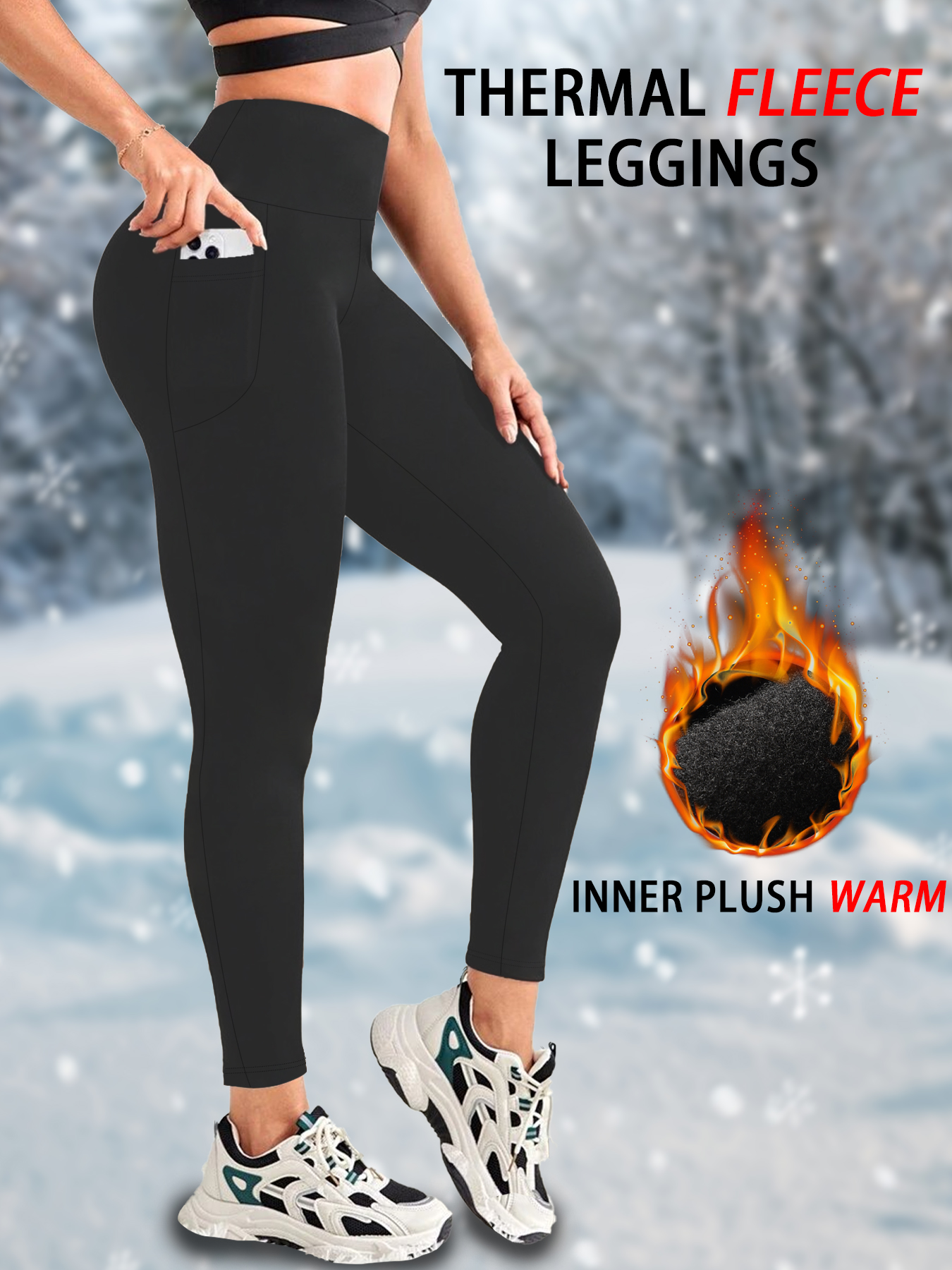 Winter Yoga Clothing - Kadın Termal Polar Astarlı Yüksek Bel