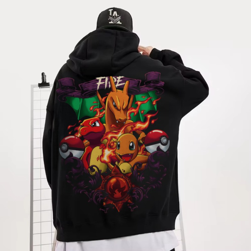 Winter Clothing In Japan - Siyah Büyük Beden 4XL Pokemon Alev