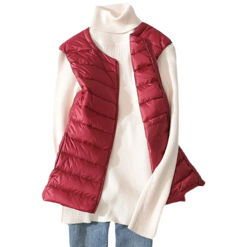 Down Vest Ultralight - 8 renkler kadınlar kolsuz fermuar aşağı