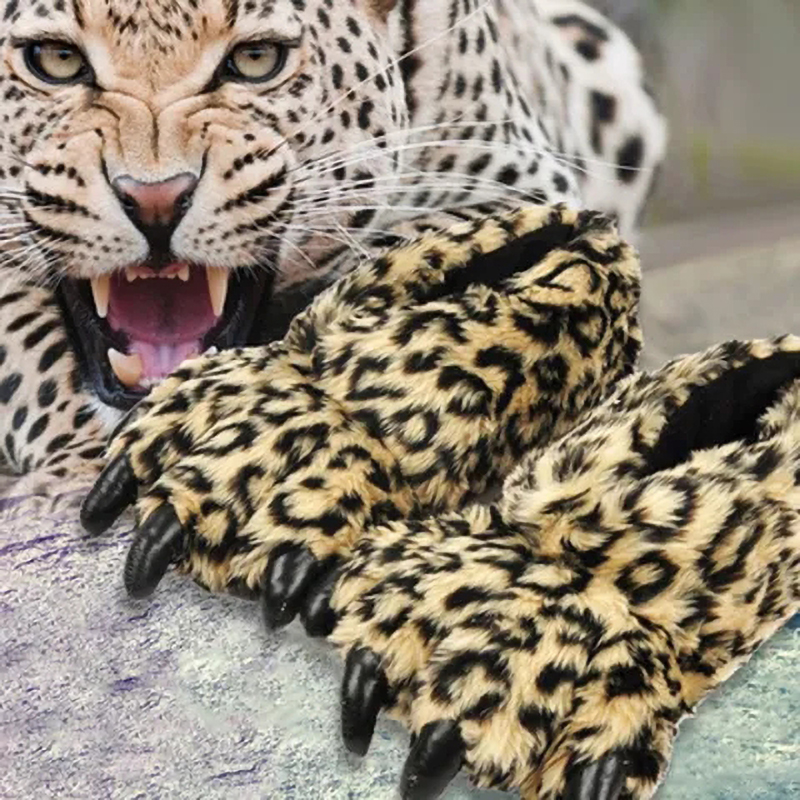 Winter Clothing Material - Tasarımcı Leopar Pençe Ev Terlik Kadın
