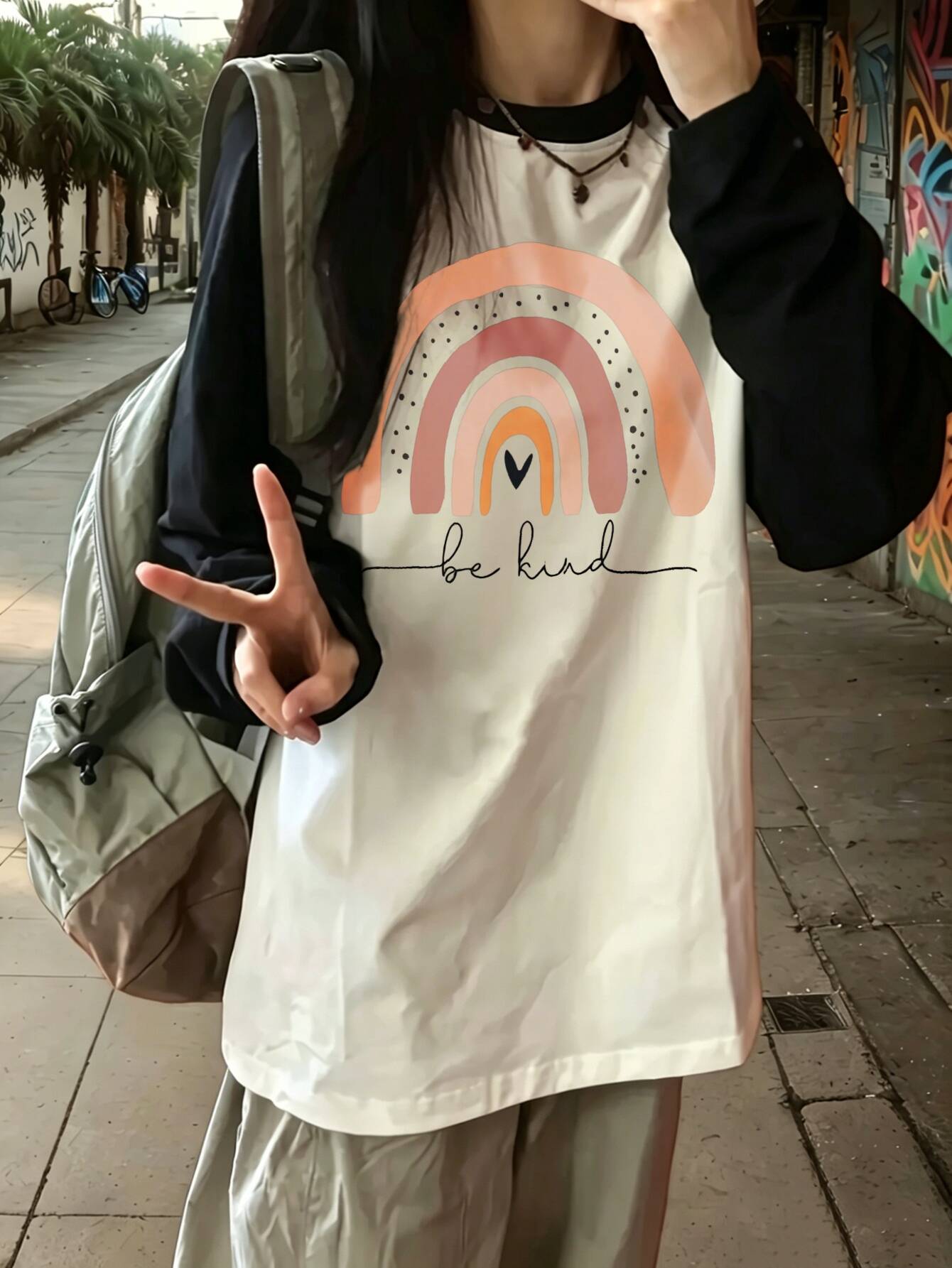 Harajuku vintage rahat gökkuşa - Winter Clothes incelemesi ve fiyatı